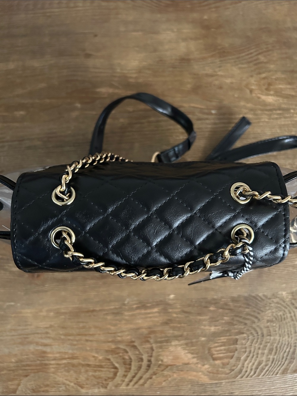 Ellie Clear Stadium Bag with Black Quilted Flap and Gold Chain - Picture 3 of 5